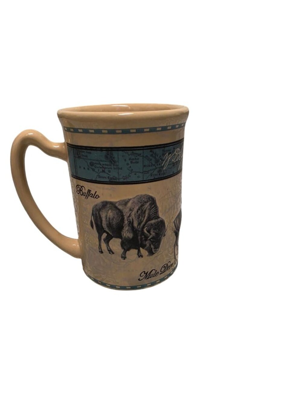 Heavy Stoneware Wildlife Dakotas Mug 3D Buffalo Coyote Man Cave Gift